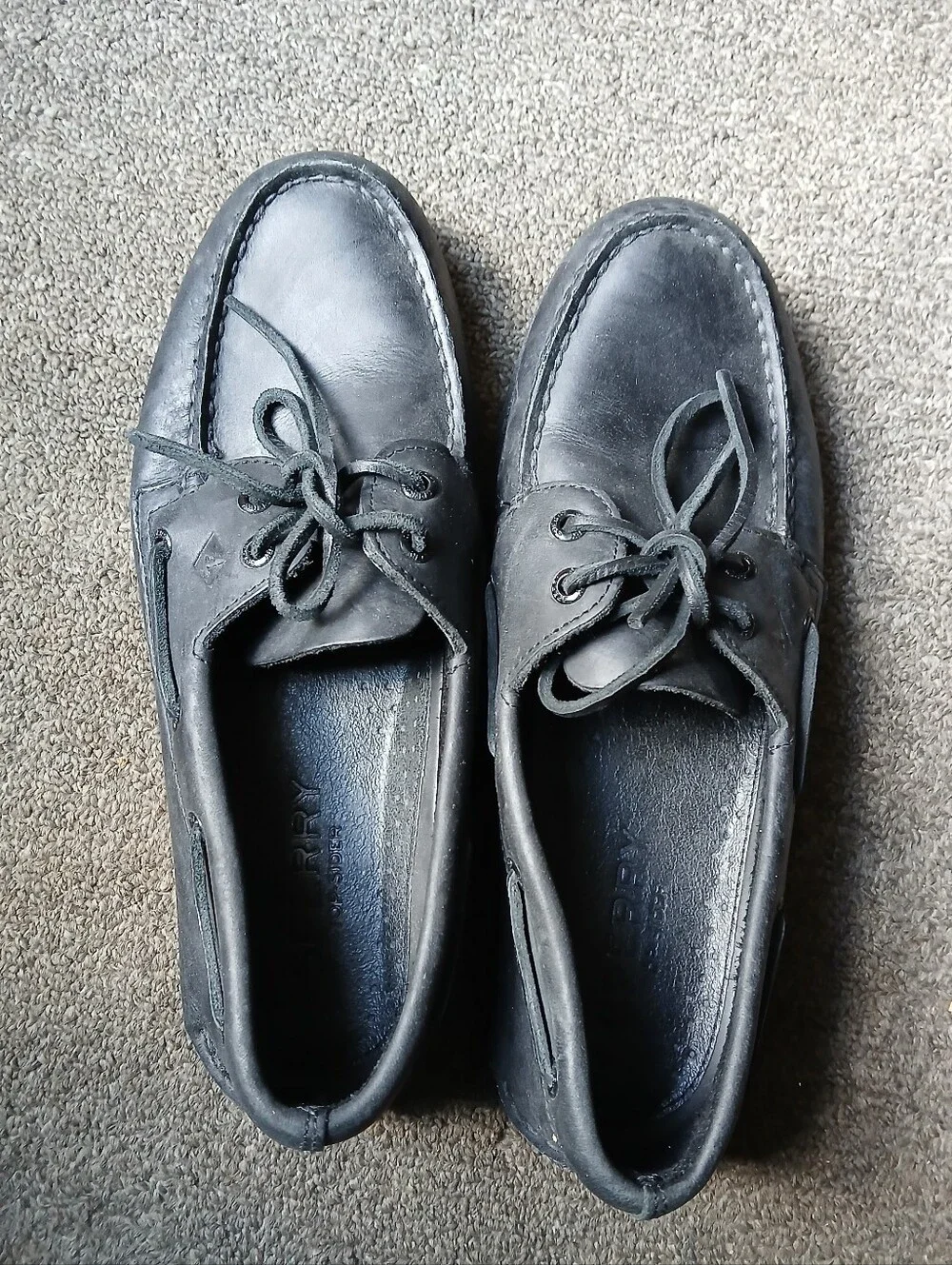 Sperry Top Siders Men's Black Leather Boat Shoes Size 9M